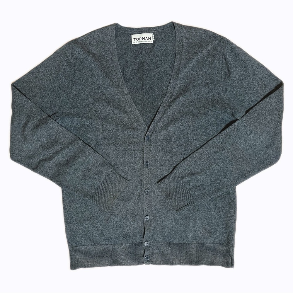 Topman Men’s Dark Grey 100% Cotton V-Neck Button-Up Knit Cardigan Size M